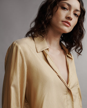 TWP Goldenrod / gold New Morning After Shirt in Silk Metallic Stripe view 2