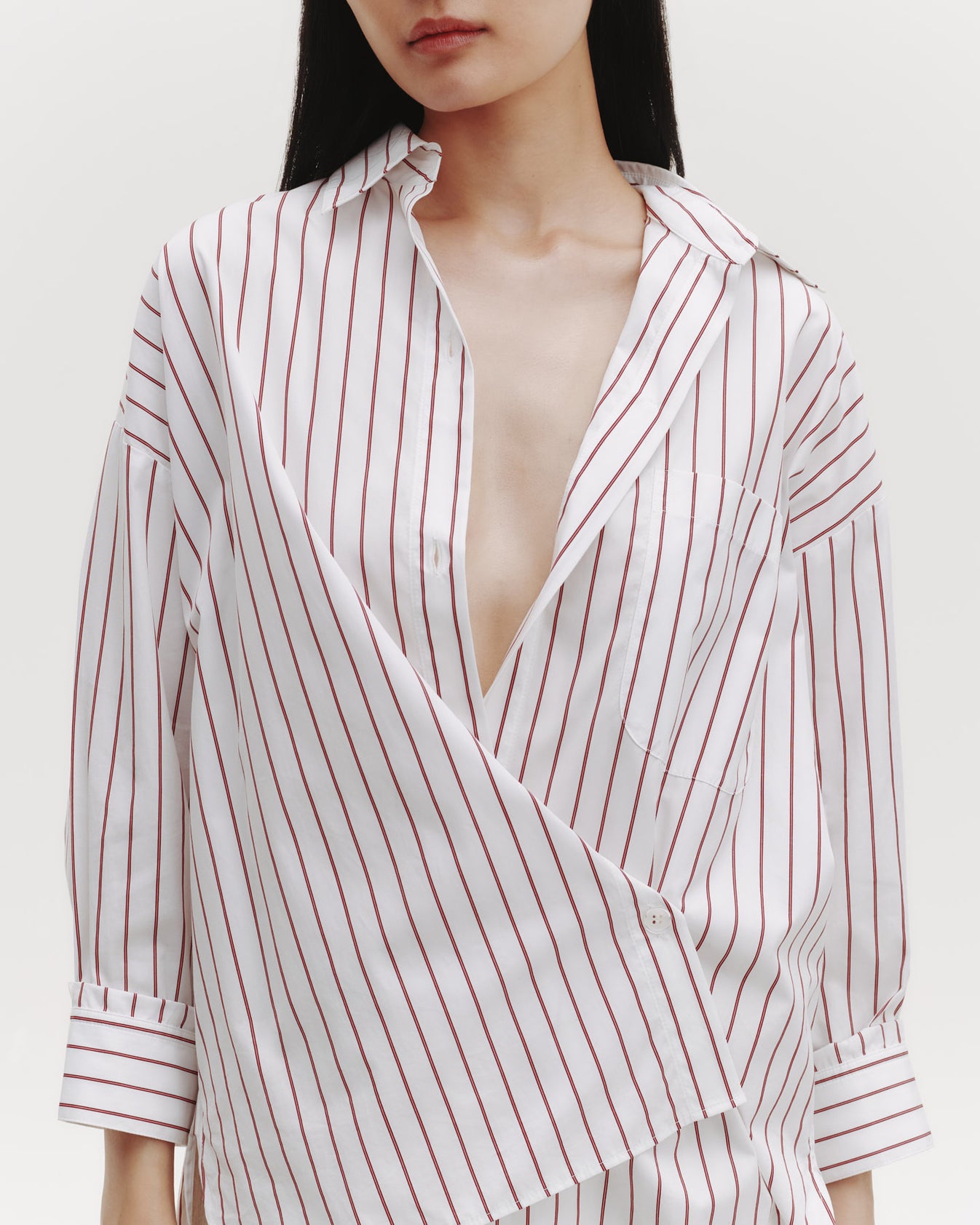 TWP White/red Earl Shirt in Striped Cotton view 2