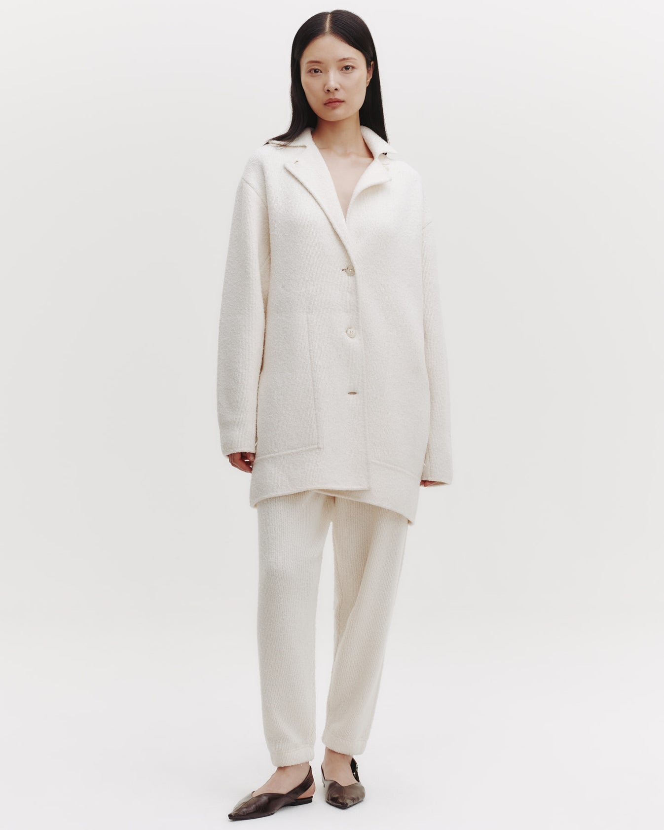 TWP Cream Car Coat in Nubby Cashmere Silk view 4