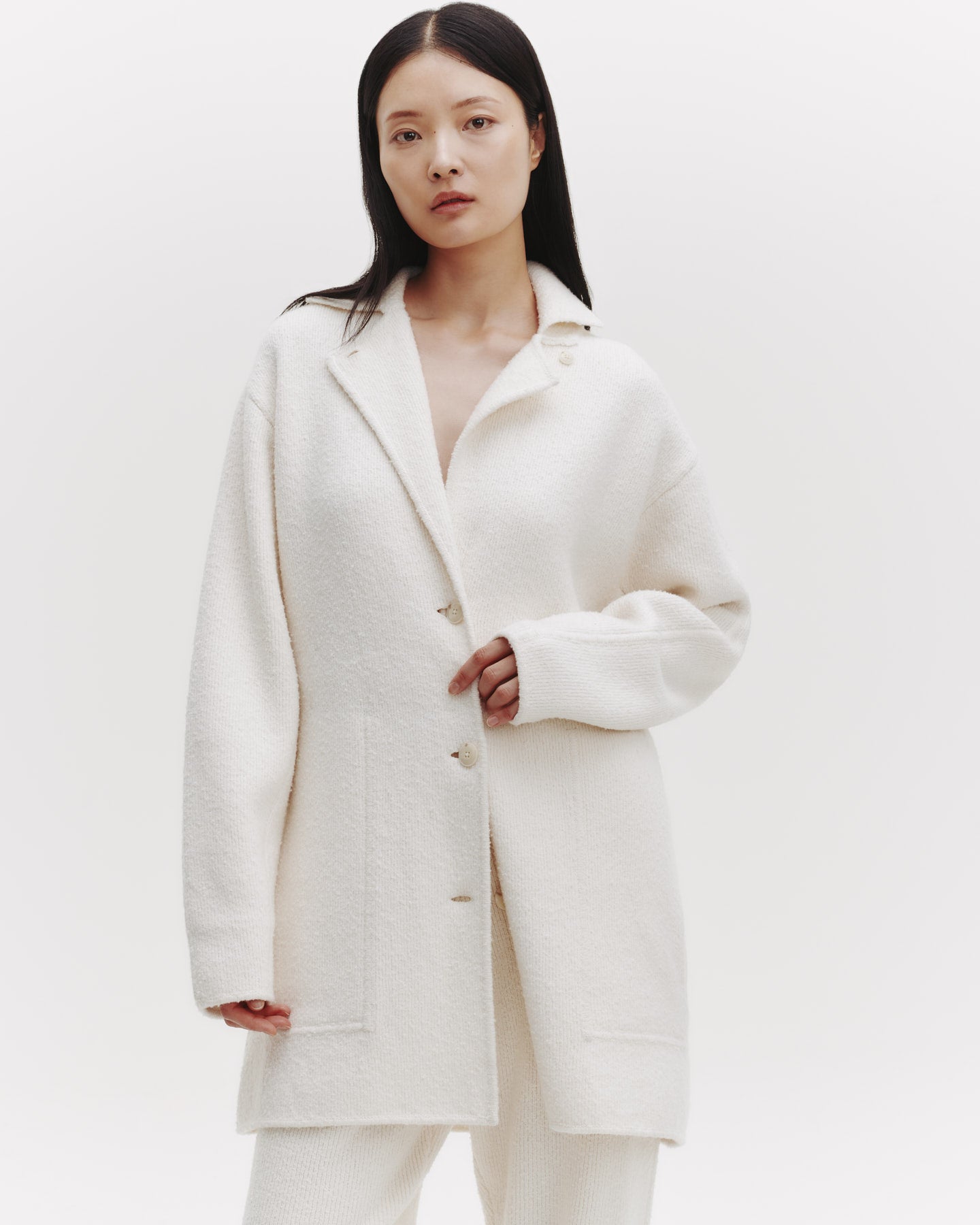 TWP Cream Car Coat in Nubby Cashmere Silk view 3