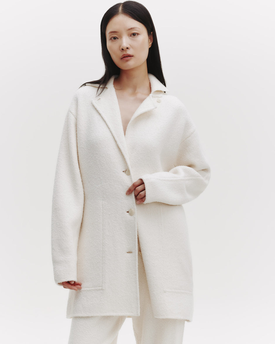 TWP Cream Car Coat in Nubby Cashmere Silk view 4