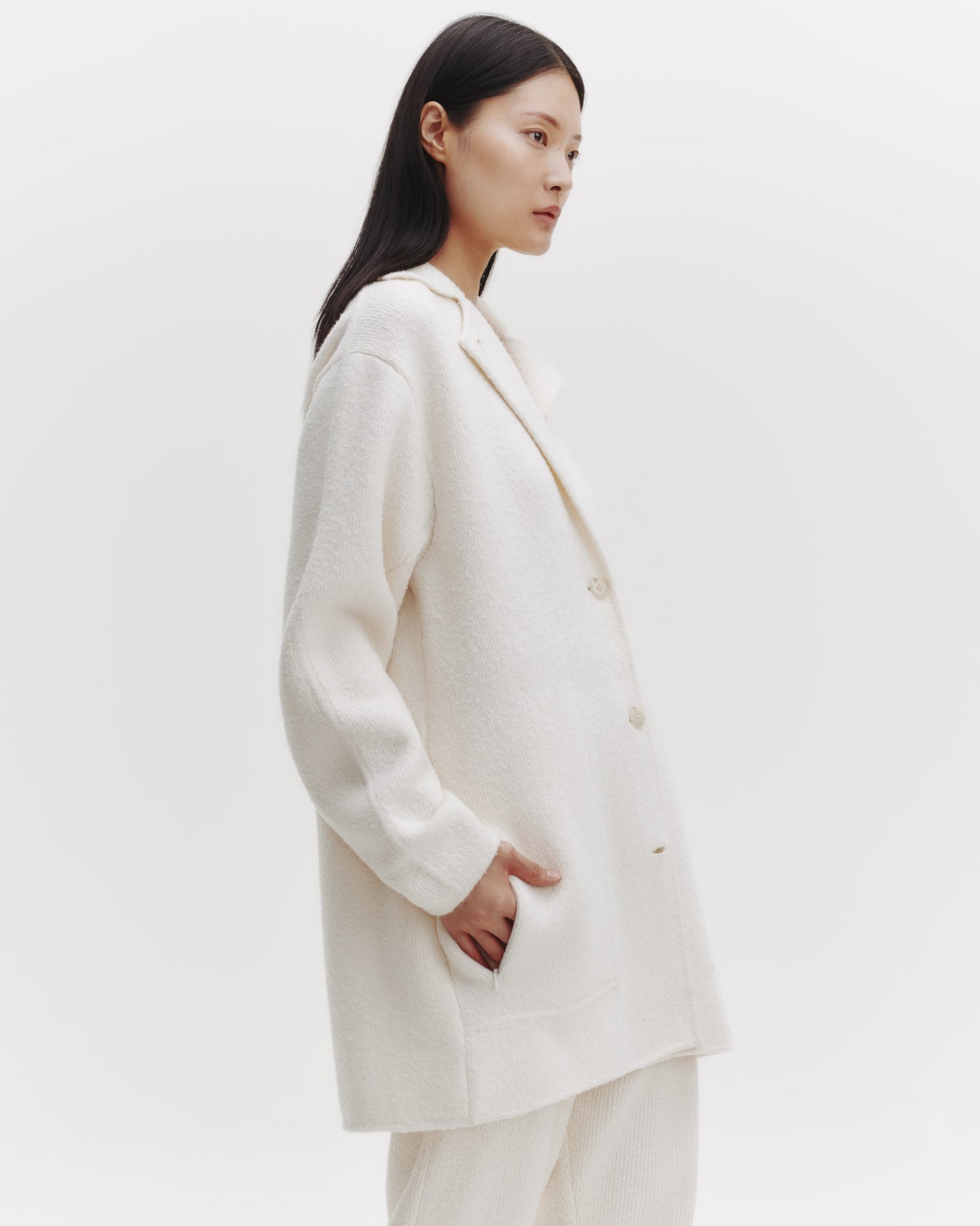 TWP Cream Car Coat in Nubby Cashmere Silk view 5