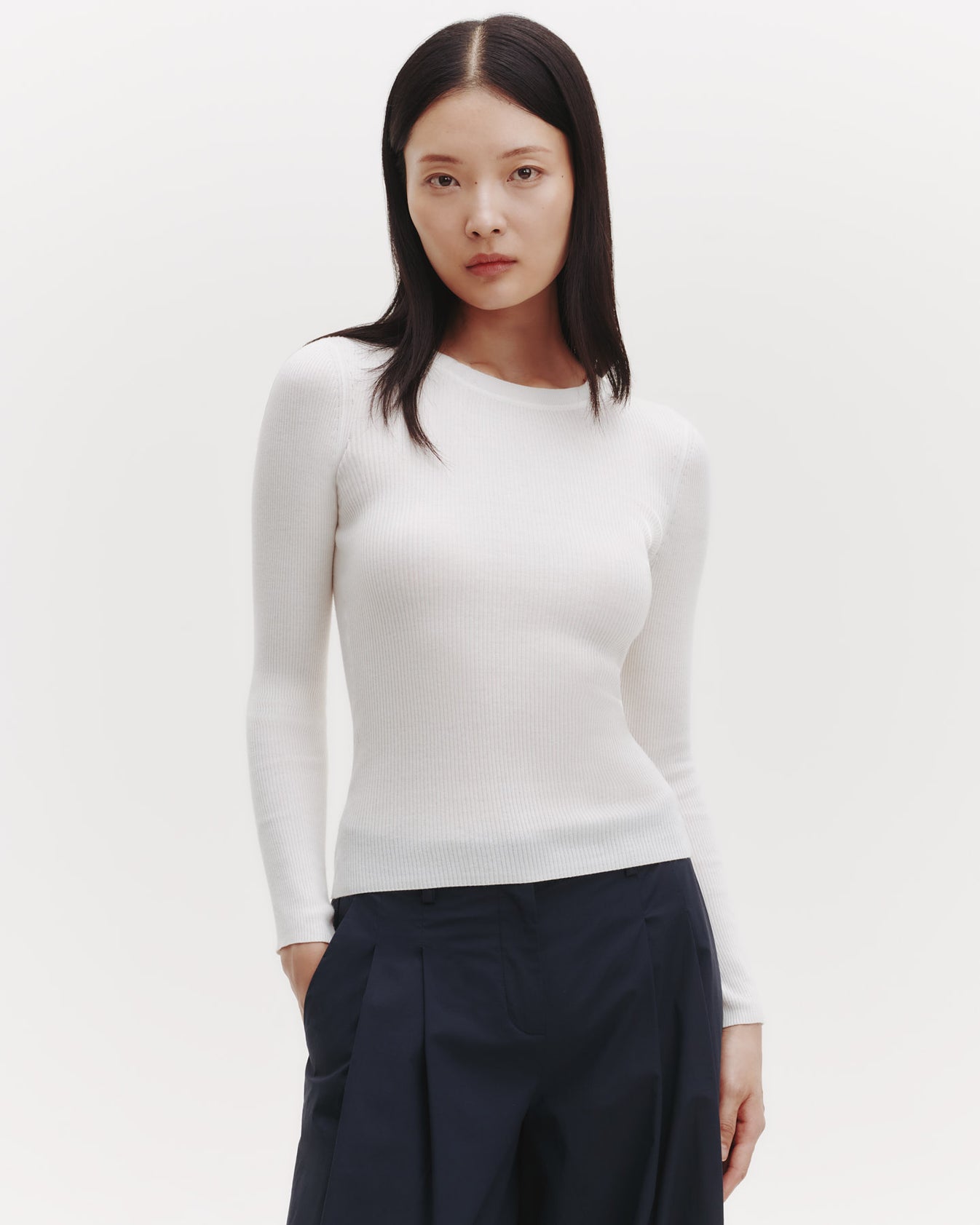 TWP Ivory Knit Crewneck in Cotton Rib view 4