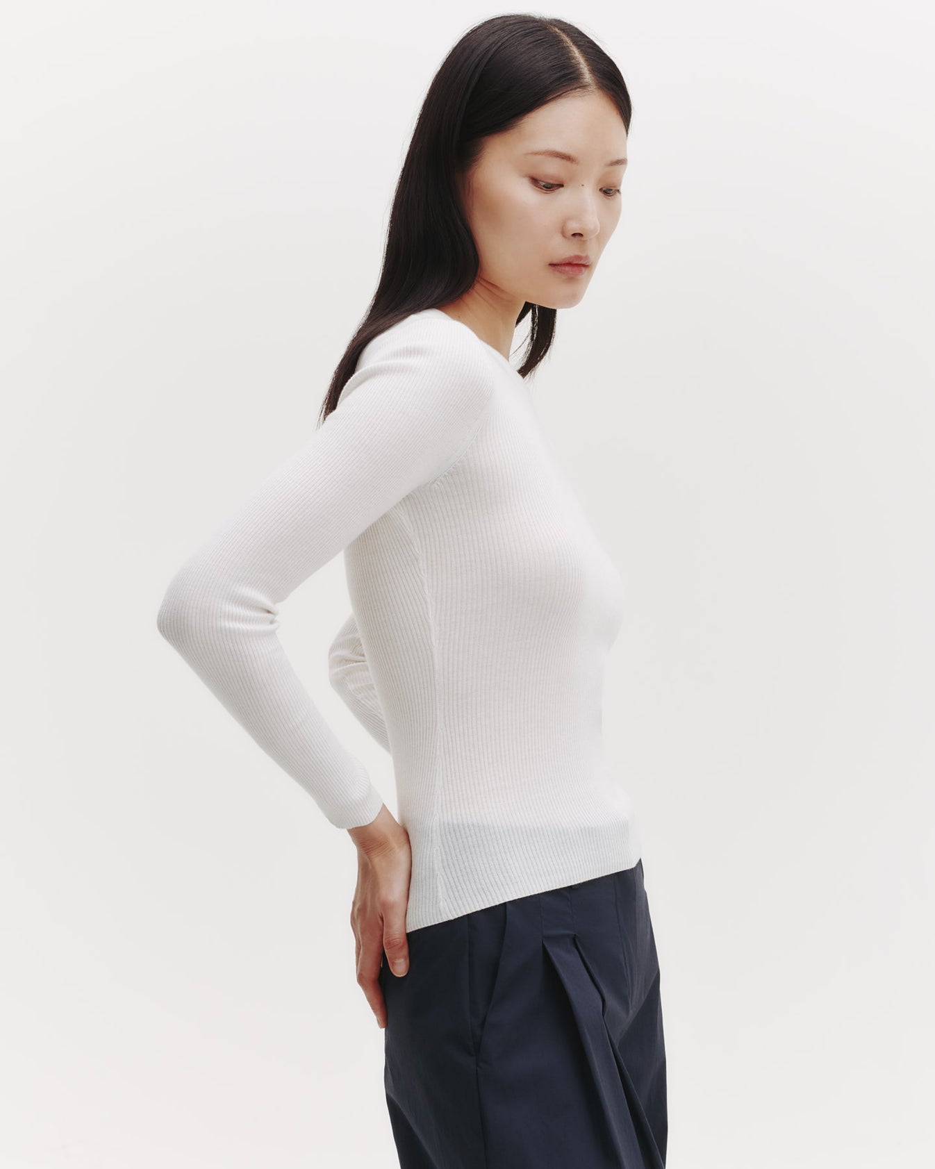 TWP Ivory Knit Crewneck in Cotton Rib view 5