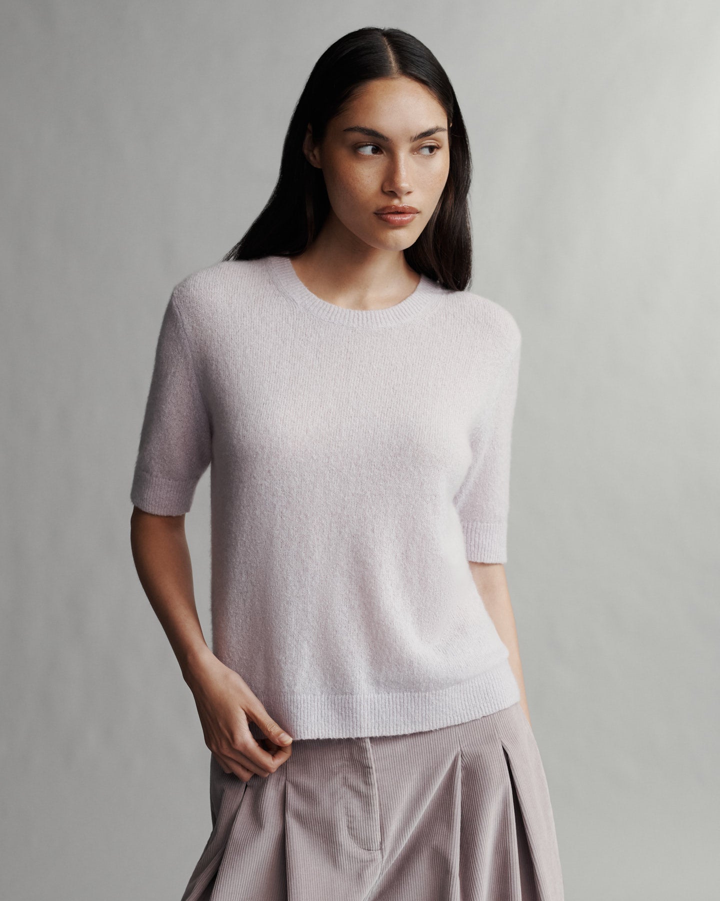 TWP Lilac tint Audrey Crewneck in Nubby Cashmere view 2