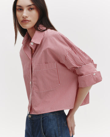 TWP Red / white Next Ex Shirt in Striped Cotton view 3