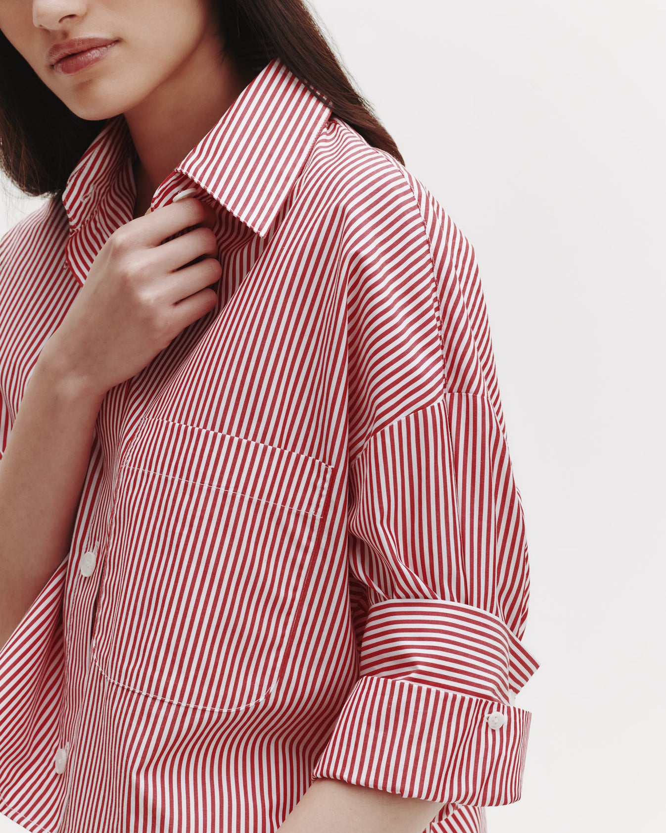 TWP Red / white Next Ex Shirt in Striped Cotton view 3