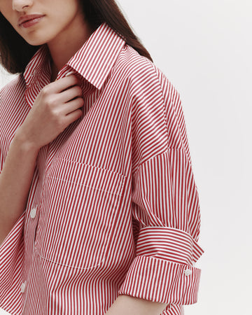 TWP Red / white Next Ex Shirt in Striped Cotton view 4