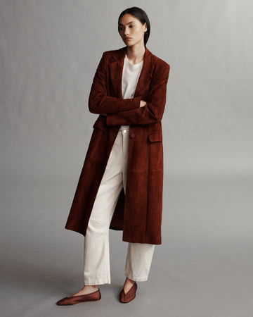 TWP Warm brick Car Coat in Heavy Luxe Suede view 6