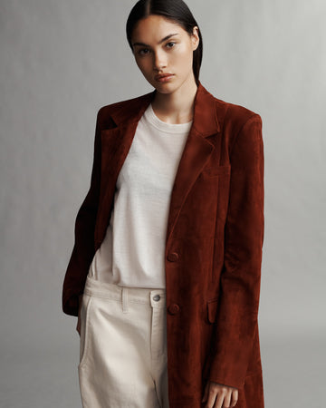 TWP Warm brick Car Coat in Heavy Luxe Suede view 3