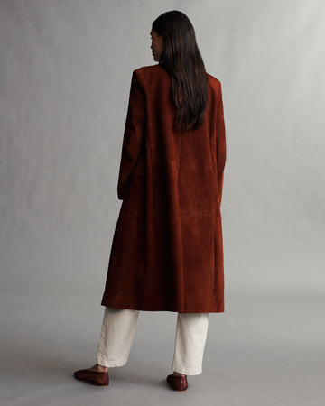 TWP Warm brick Car Coat in Heavy Luxe Suede view 4