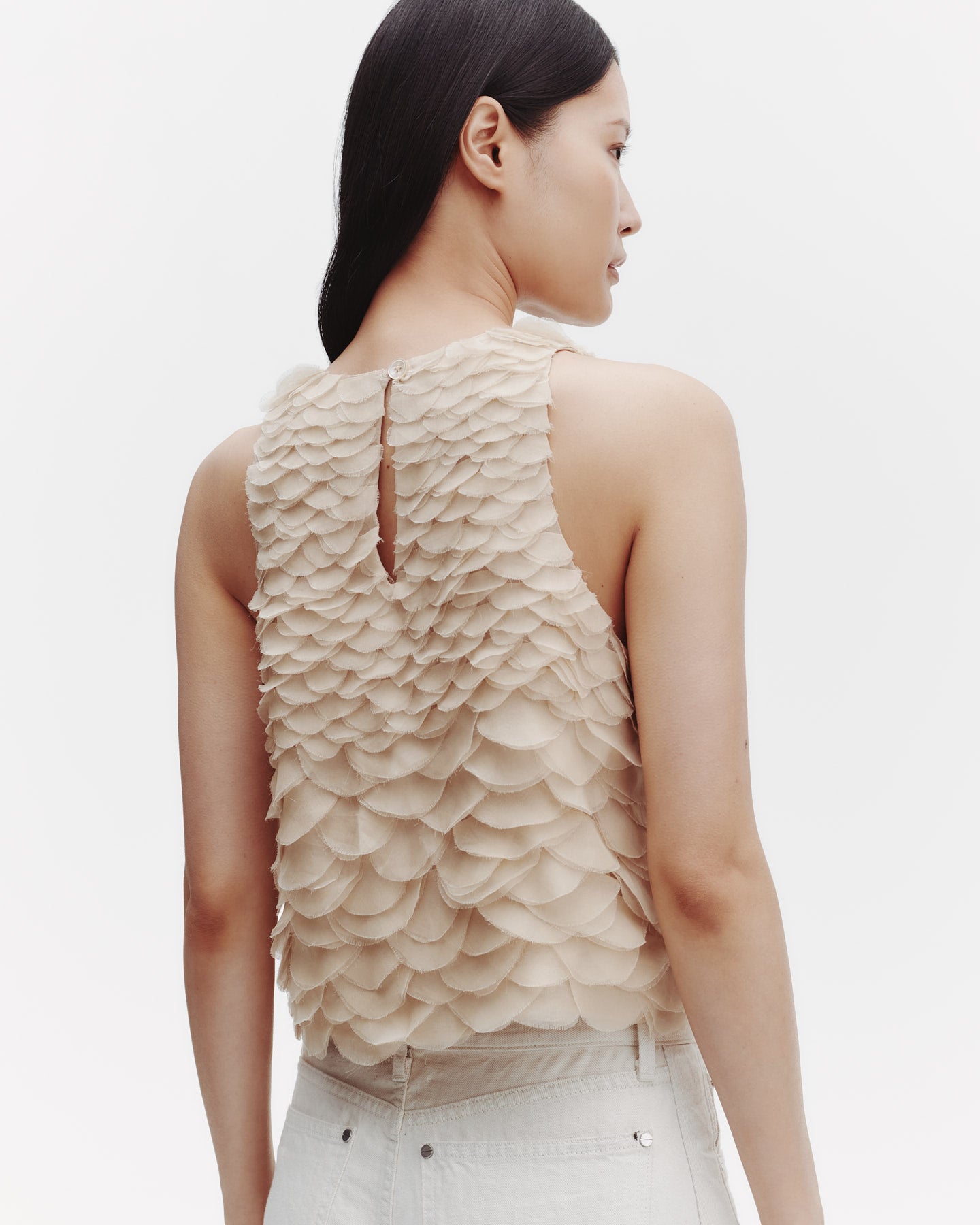 TWP Khaki Shell Top with Silk Organza Fishscales view 2