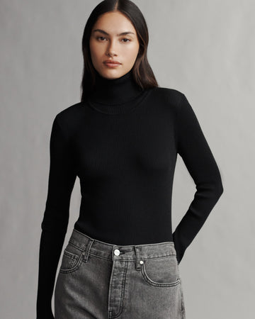 TWP Black Knit Turtleneck in Merino Wool view 2