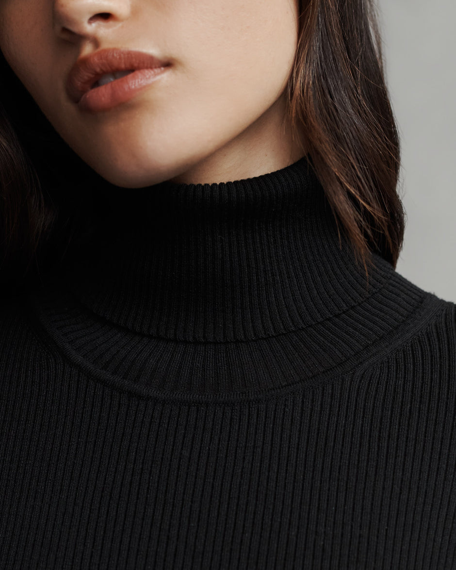 TWP Black Knit Turtleneck in Merino Wool view 6