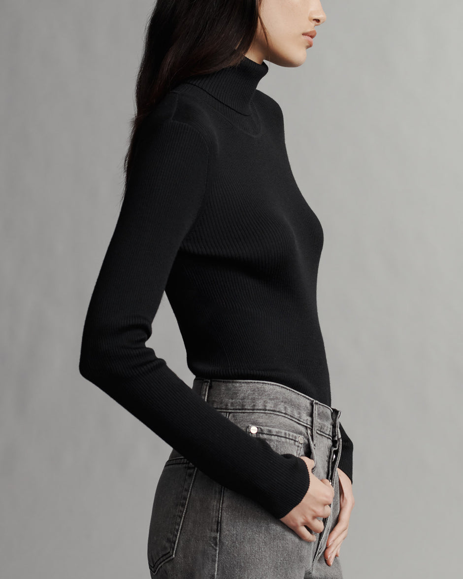 TWP Black Knit Turtleneck in Merino Wool view 5