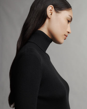 TWP Black Knit Turtleneck in Merino Wool view 3