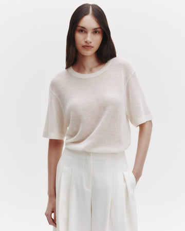 TWP Ivory Knit Tee with Pointelle Detail in Lightweight Cashmere view 3