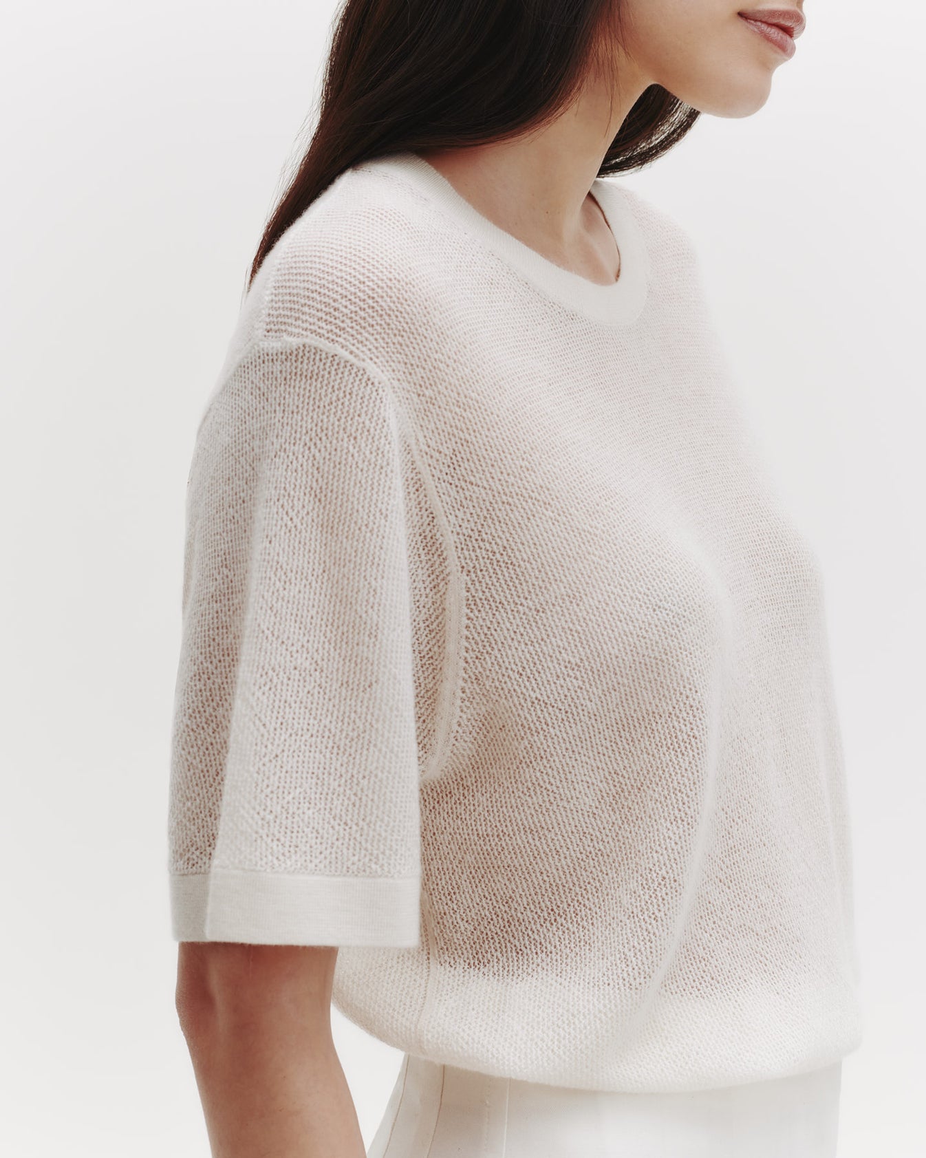 TWP Ivory Knit Tee with Pointelle Detail in Lightweight Cashmere view 1