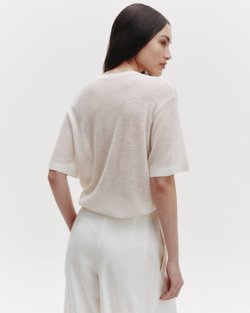 TWP Ivory Knit Tee with Pointelle Detail in Lightweight Cashmere view 5