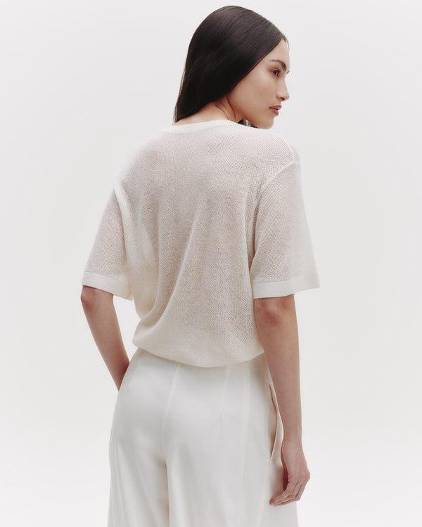 TWP Ivory Knit Tee with Pointelle Detail in Lightweight Cashmere view 4