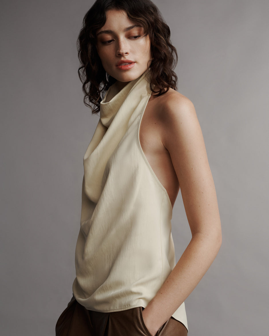 TWP French butter Friday Night Top in Coated Viscose Linen view 1