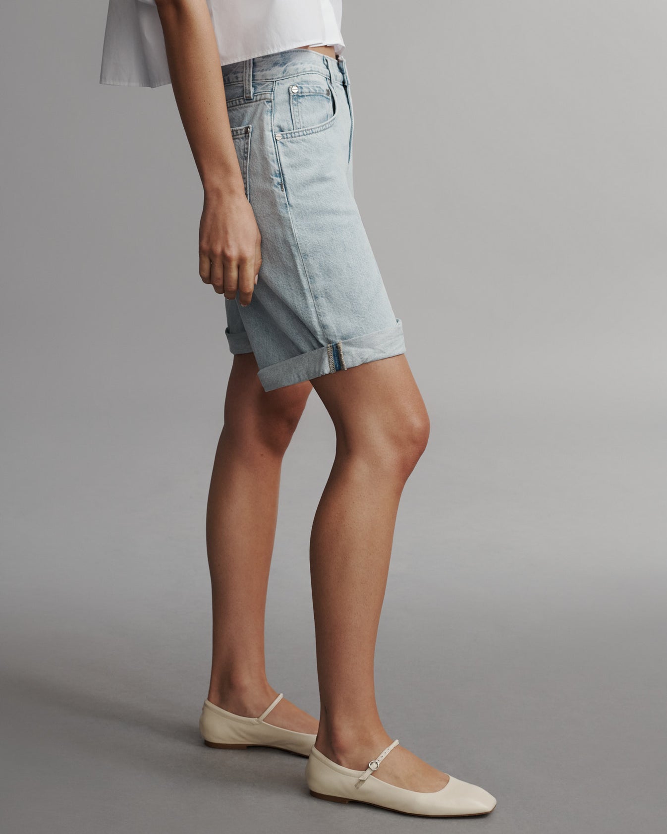 TWP Light wash Timmie Short in Light Washed Denim view 4