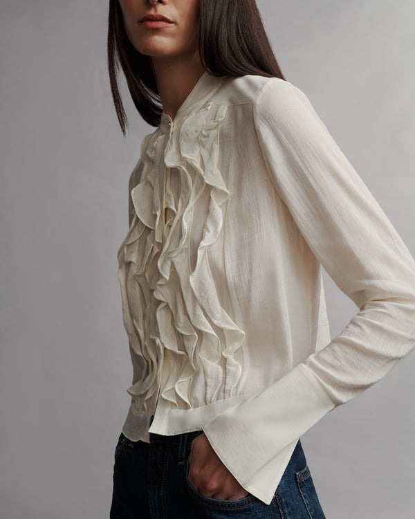 TWP Ivory Patti shirt in crinkled silk cotton voile view 1