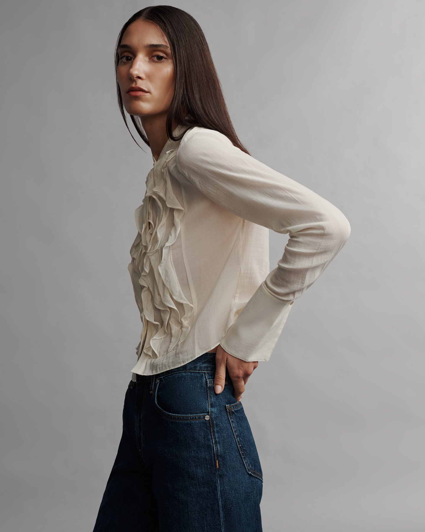 TWP Ivory Patti shirt in crinkled silk cotton voile view 4