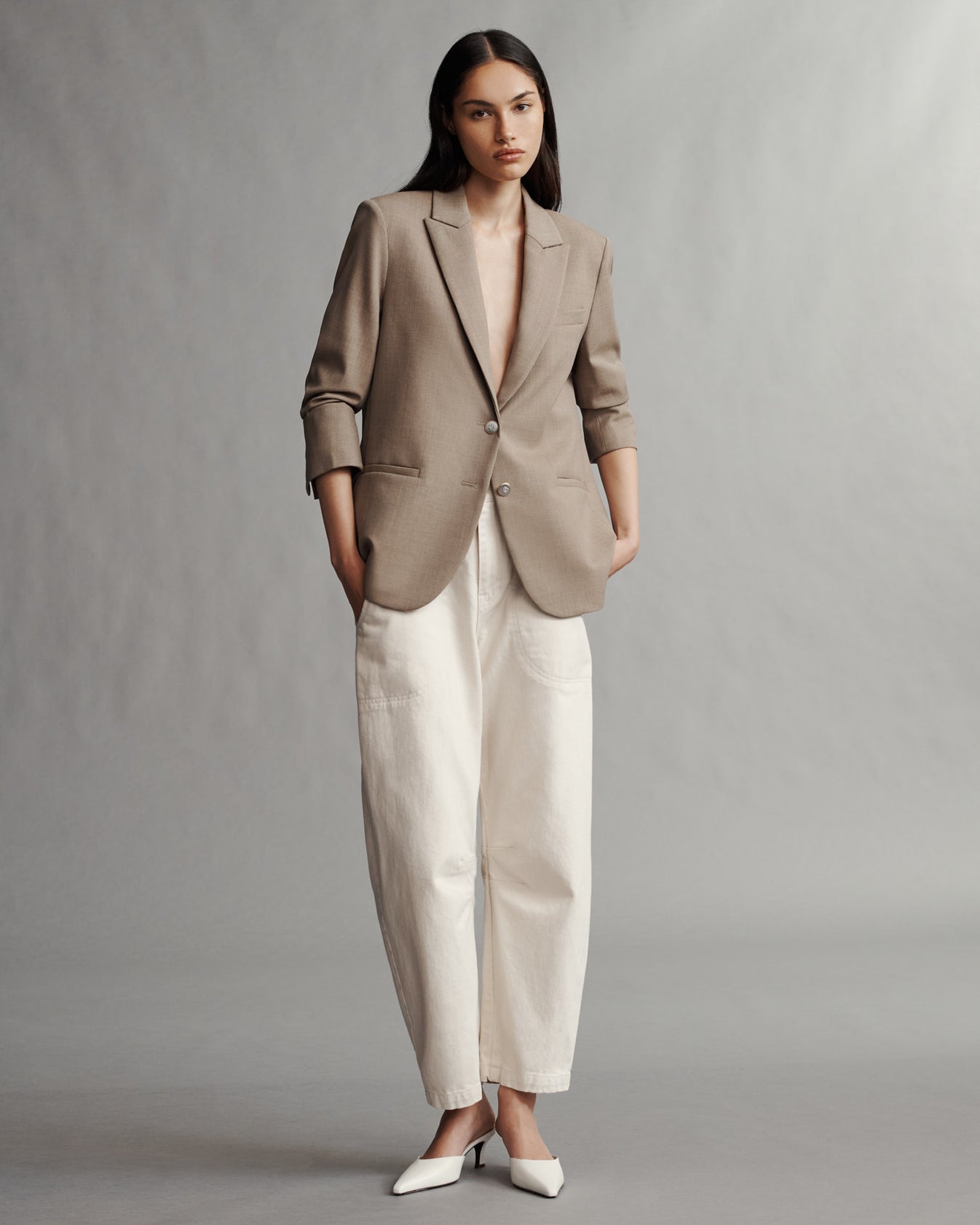 TWP Sandstone Boyfriend Blazer in Light Wool Suiting view 3