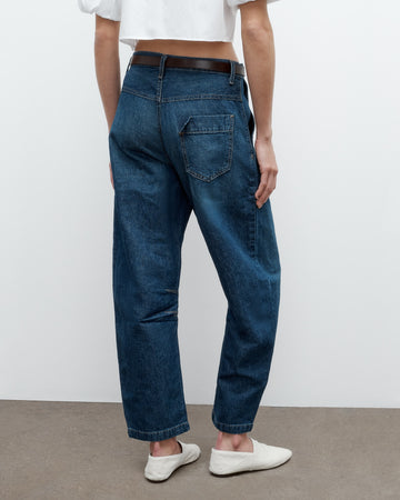 TWP Dark wash Jetties Beach Pant in Linen Cotton Denim view 12