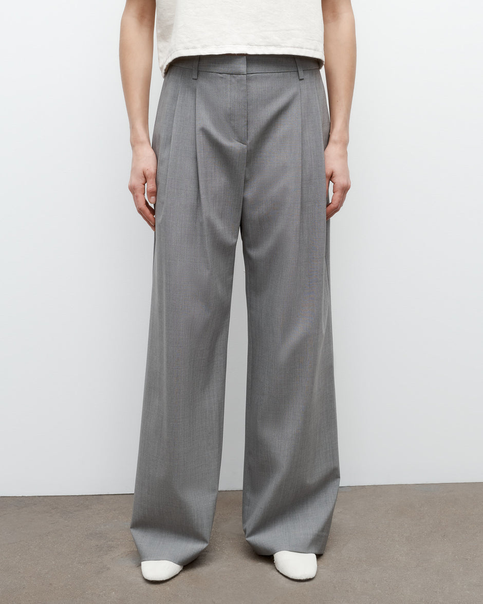 TWP Medium heather grey Eva Pant with Tux Pleat in Ultrafine Stretch Suiting view 4