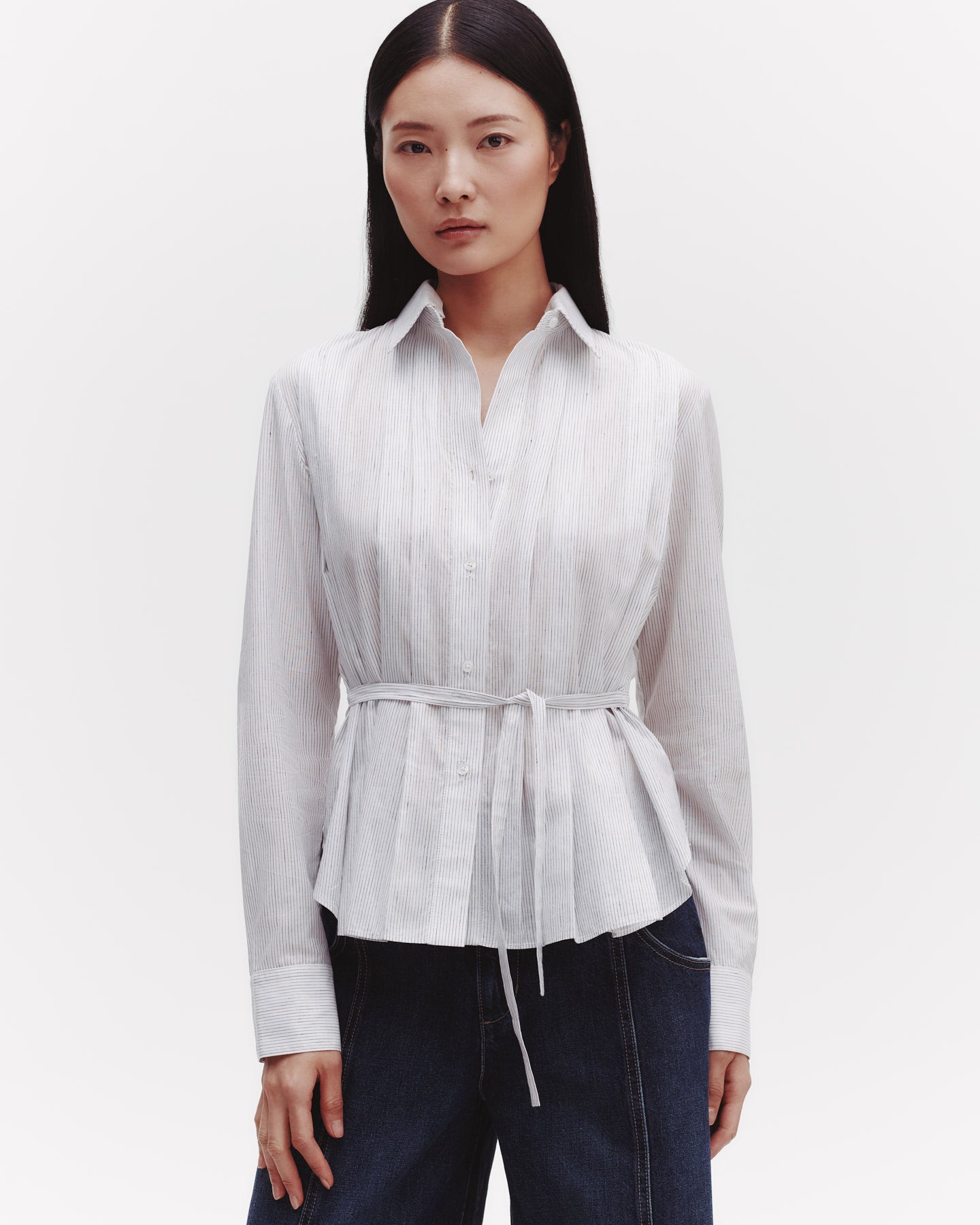 TWP White / charcoal Francesca Top in Faint Linen Stripe view 3