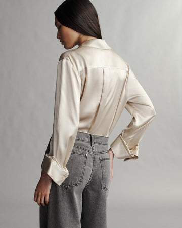 TWP Champagne Boyfriend Shirt in Silk Charmeuse view 5