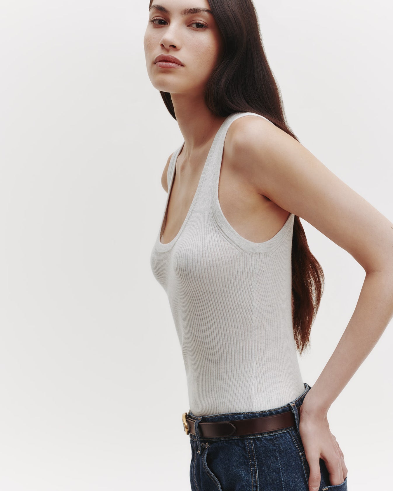 TWP White heather grey Knit Tank in Cotton Rib view 1