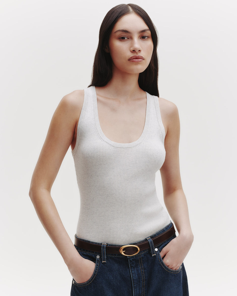 TWP White heather grey Knit Tank in Cotton Rib view 5