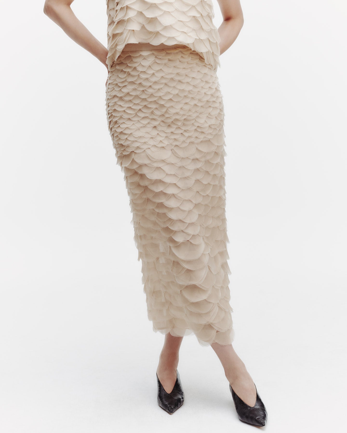 TWP Khaki Sylkie Skirt with Silk Organza Fishscales view 1