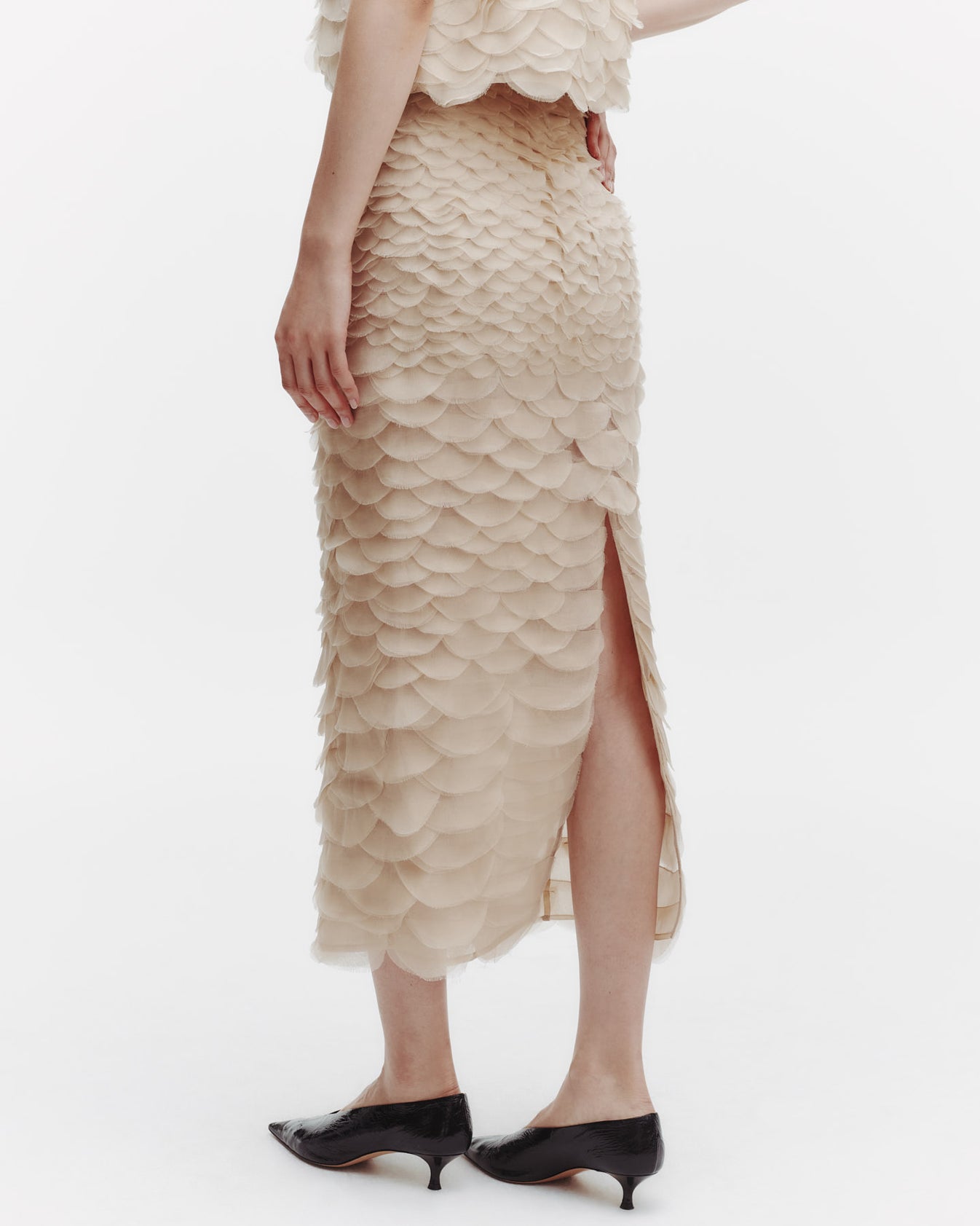 TWP Khaki Sylkie Skirt with Silk Organza Fishscales view 4