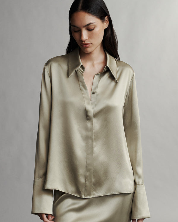 TWP Sage Object Of Affection Top With Sleeve Detail in Silk Charmeuse view 1