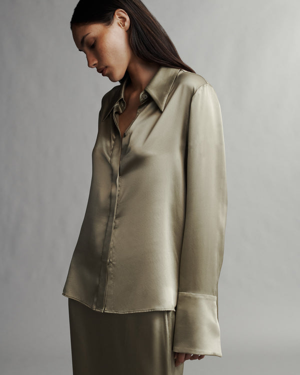 TWP Sage Object Of Affection Top With Sleeve Detail in Silk Charmeuse view 2