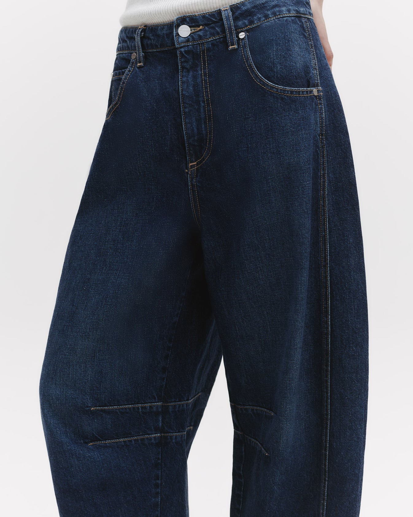 TWP Dark wash New Barrel Jean in Denim view 3