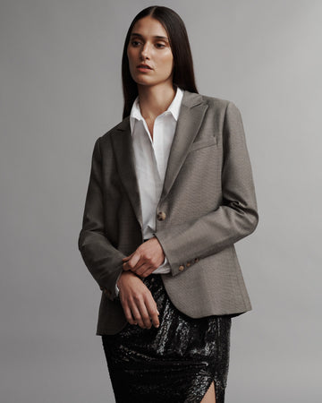 TWP Taupe Boyfriend Blazer with Zipper in Chintzed Wool view 3