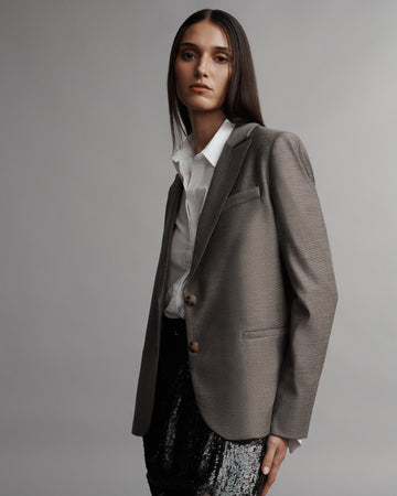 TWP Taupe Boyfriend Blazer with Zipper in Chintzed Wool view 2