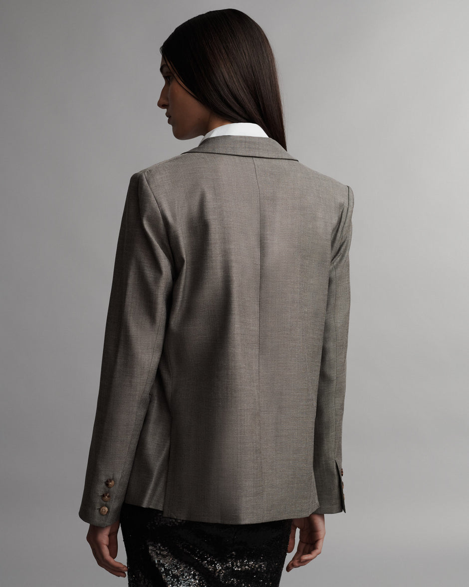 TWP Taupe Boyfriend Blazer with Zipper in Chintzed Wool view 6