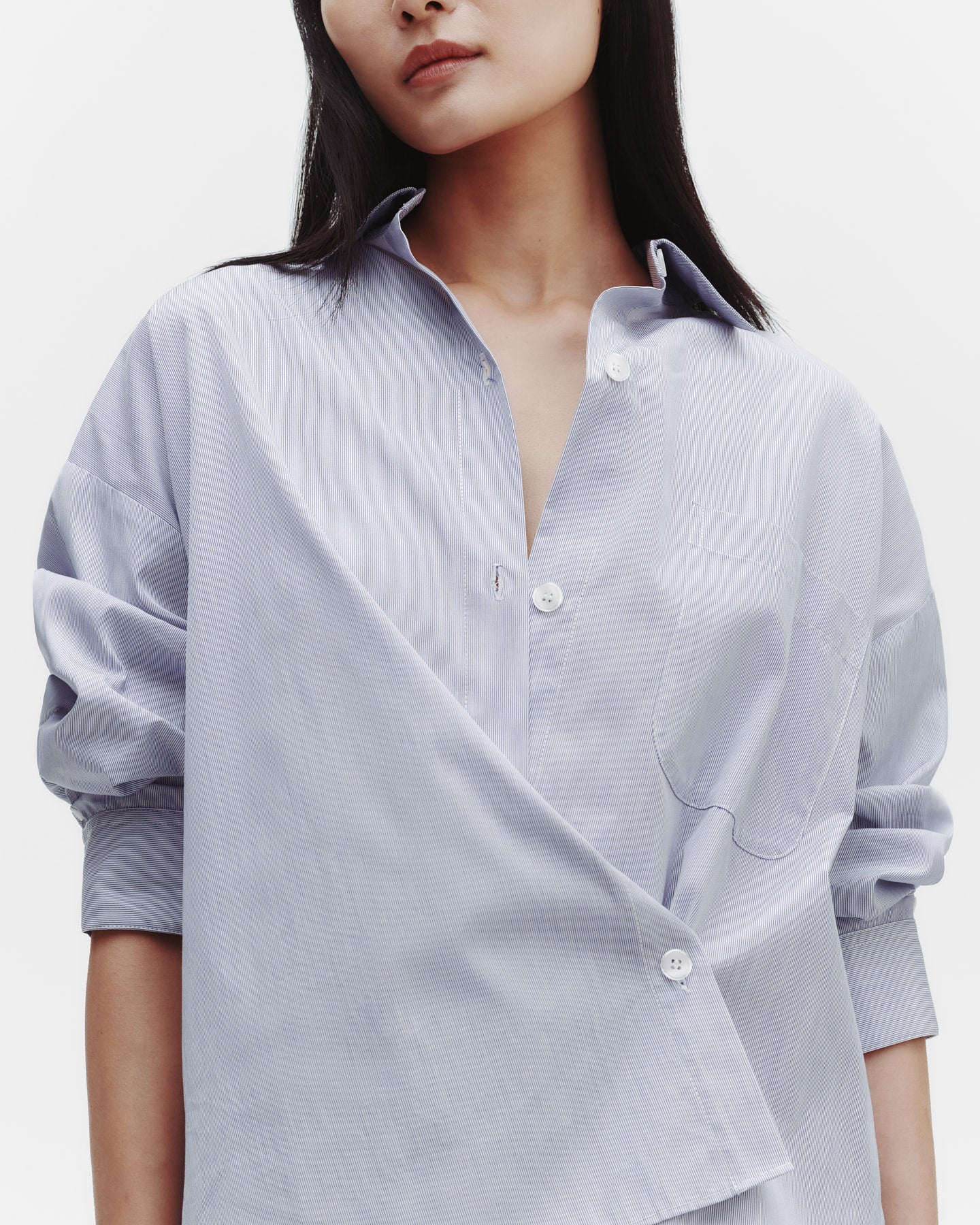 TWP White / blue Earl Shirt in Mini Pinstripe Cotton view 5