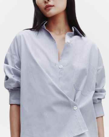 TWP White / blue Earl Shirt in Mini Pinstripe Cotton view 11