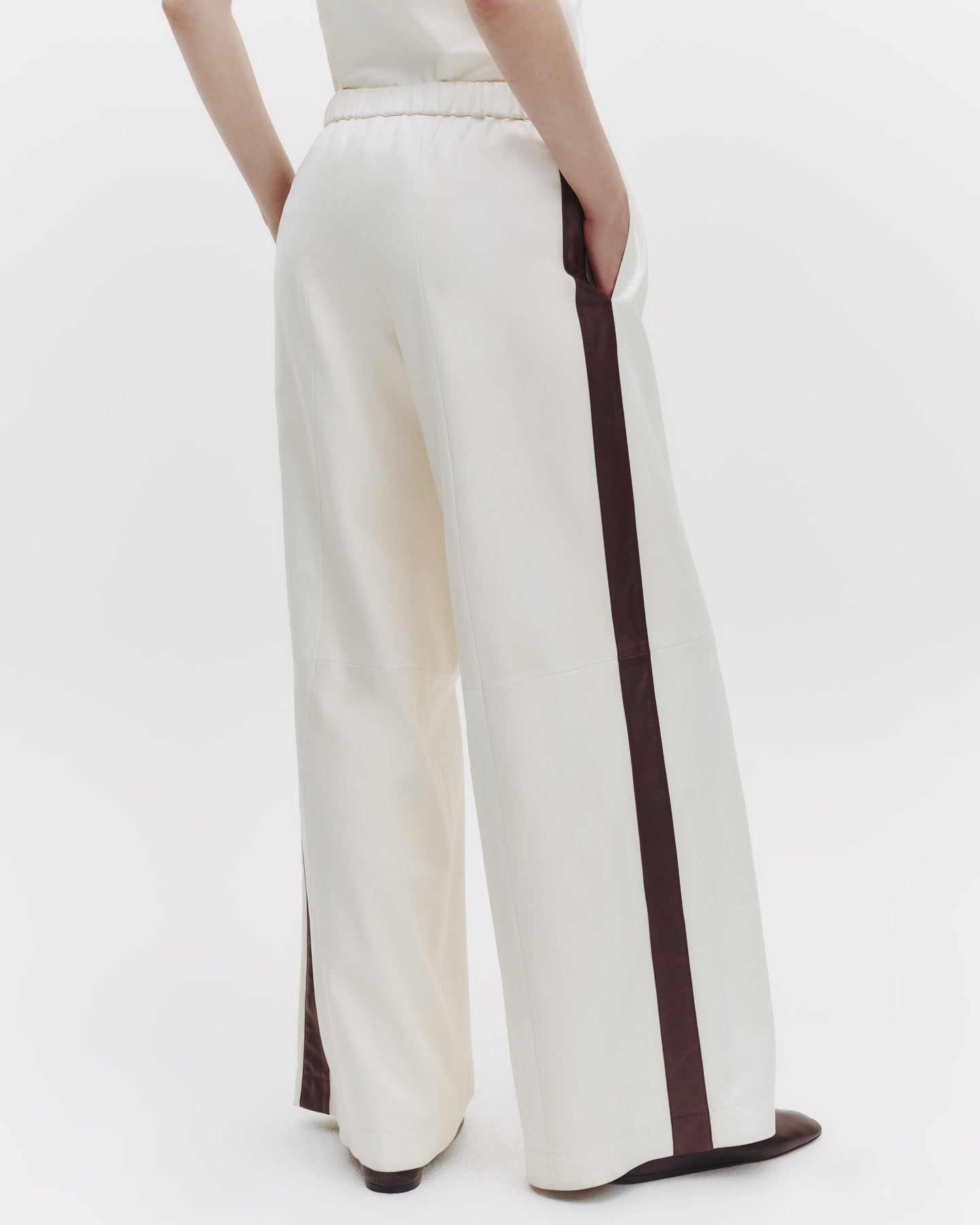 TWP Bone/wine Eva Pant with Tux Stripe in Paper Leather view 4