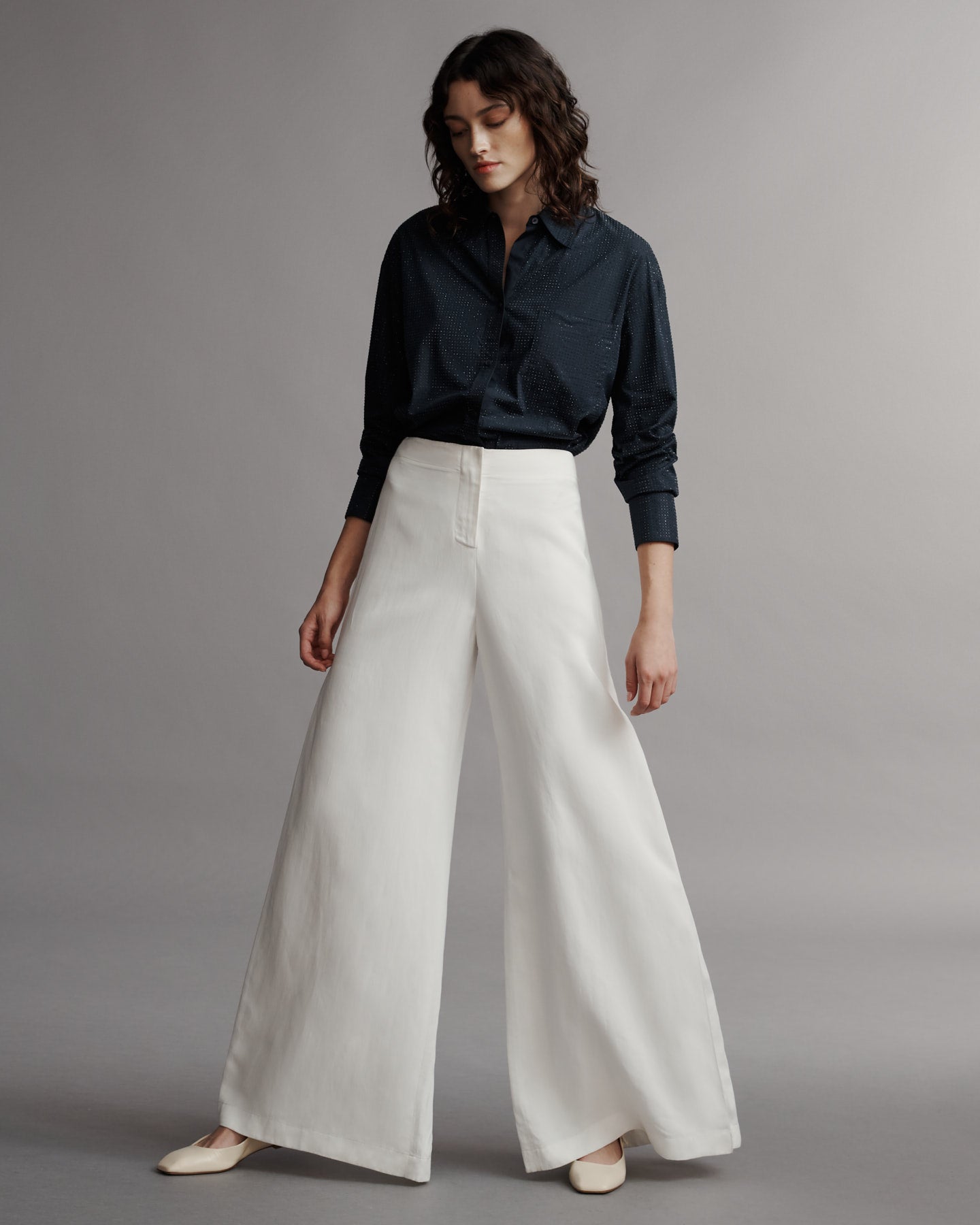 TWP White Stevie pant in Coated Viscose Linen view 1