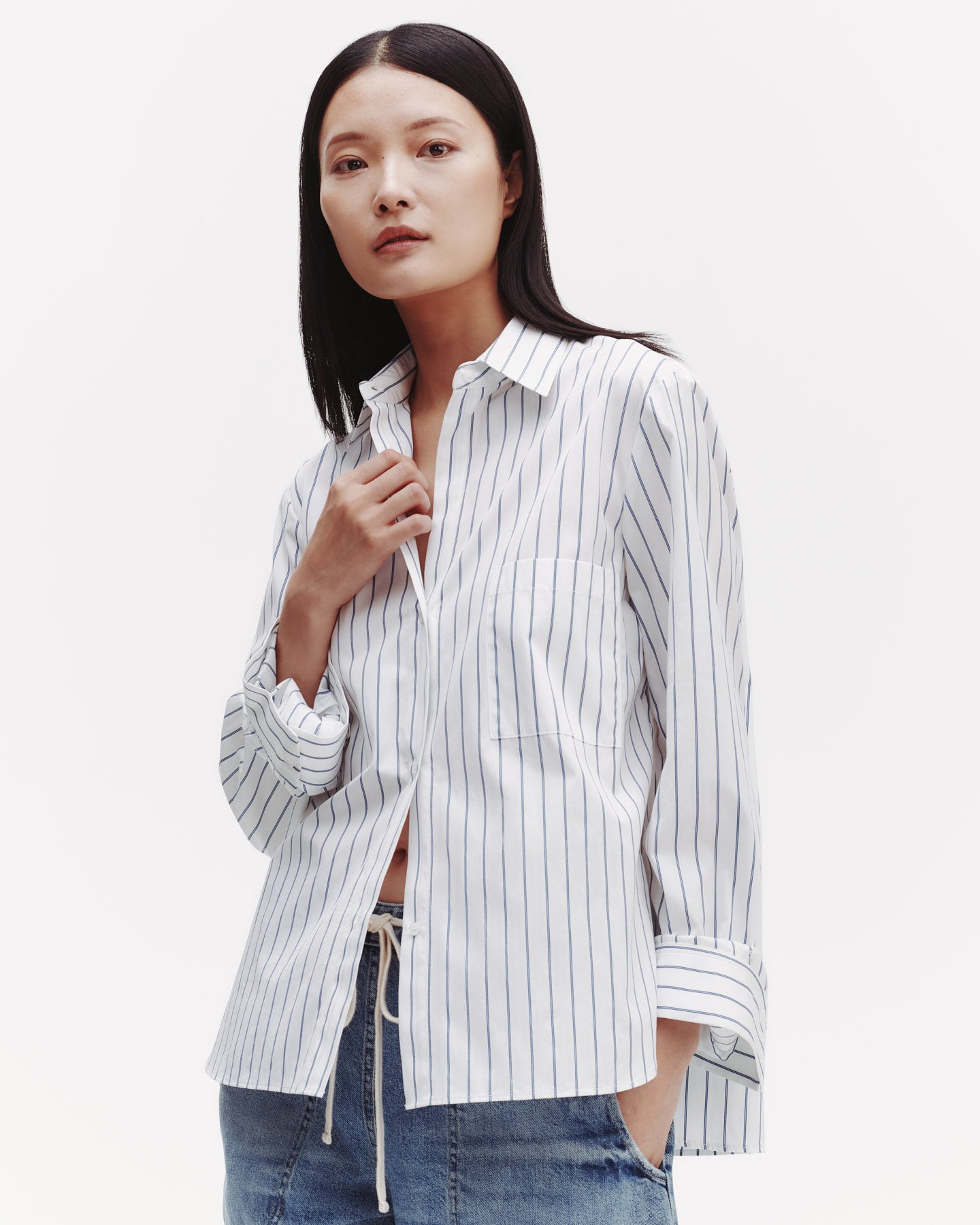 TWP White / blue The Next Morning Shirt in Track Stripe Cotton view 1