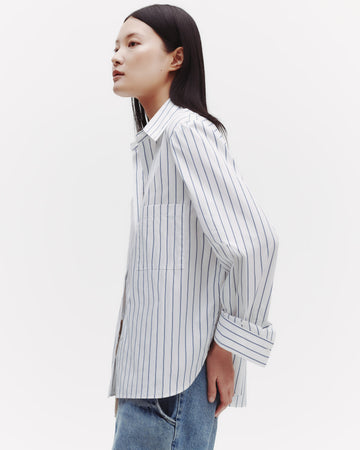 TWP White / blue The Next Morning Shirt in Track Stripe Cotton view 4