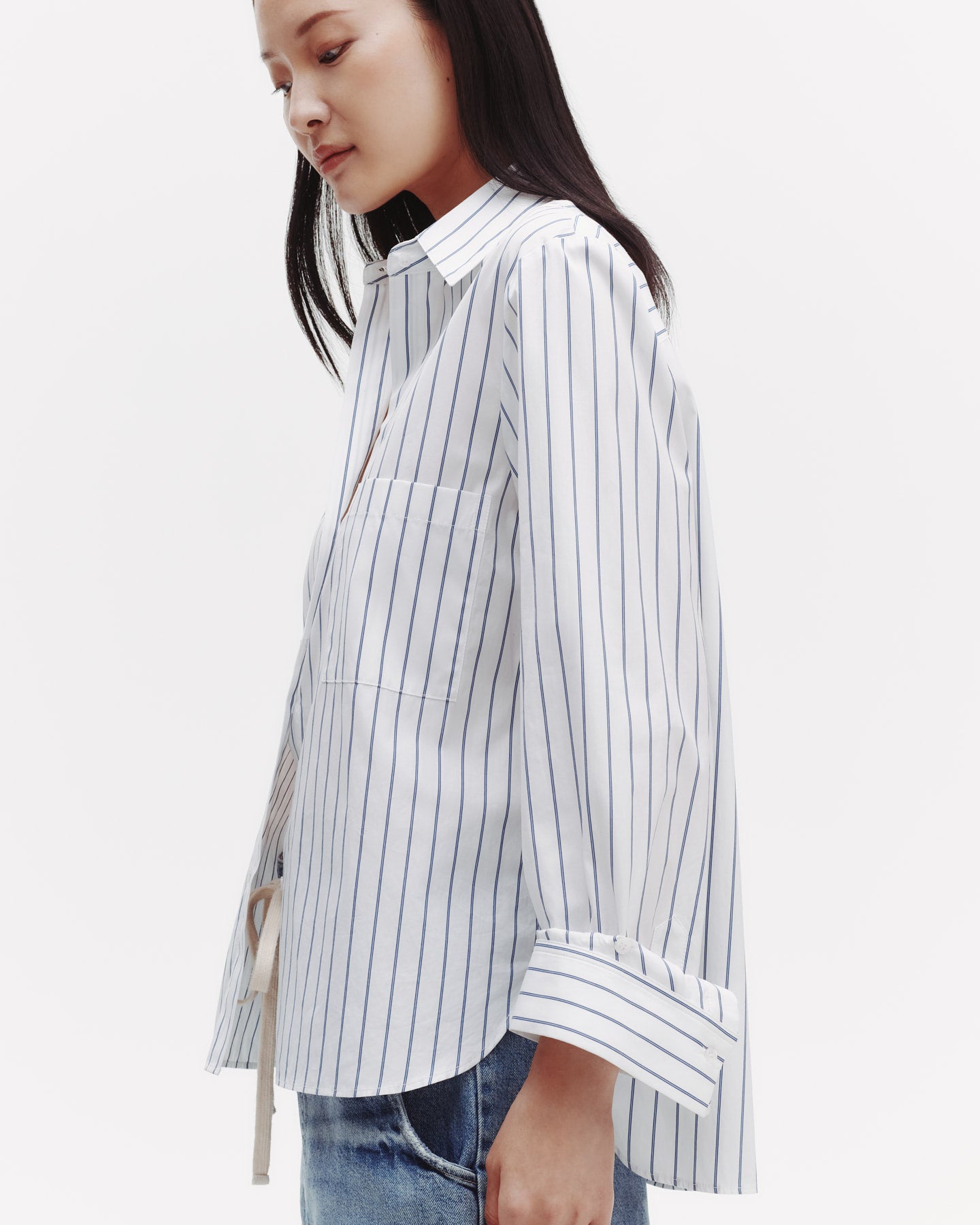 TWP White / blue The Next Morning Shirt in Track Stripe Cotton view 6